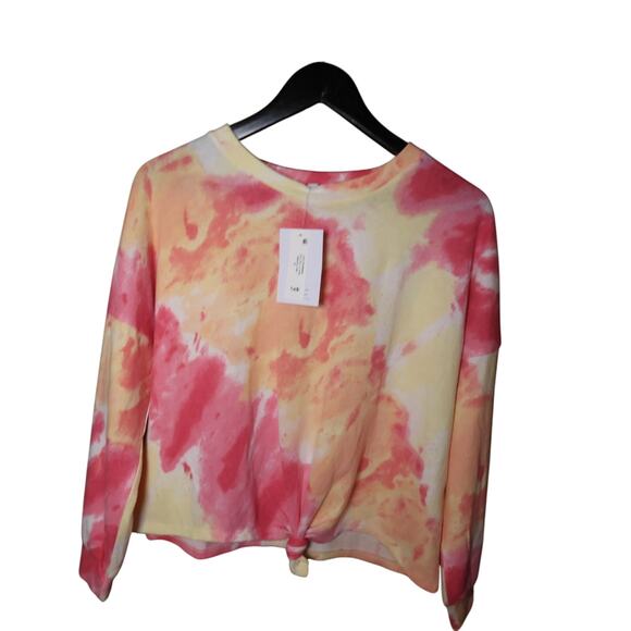 NWT Love Fire Butter Yellow & Pastel Pink Cardigan Crew Neck Cropped Size XL - Picture 1 of 14